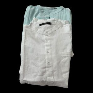 SIIMHWRSD  XL New White and Light Blue Casual Button Down Shirts